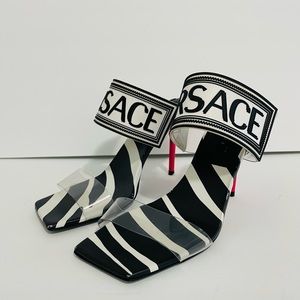 Versace Women's Black Vinyl Savage Zebra Heels Sz 36.5